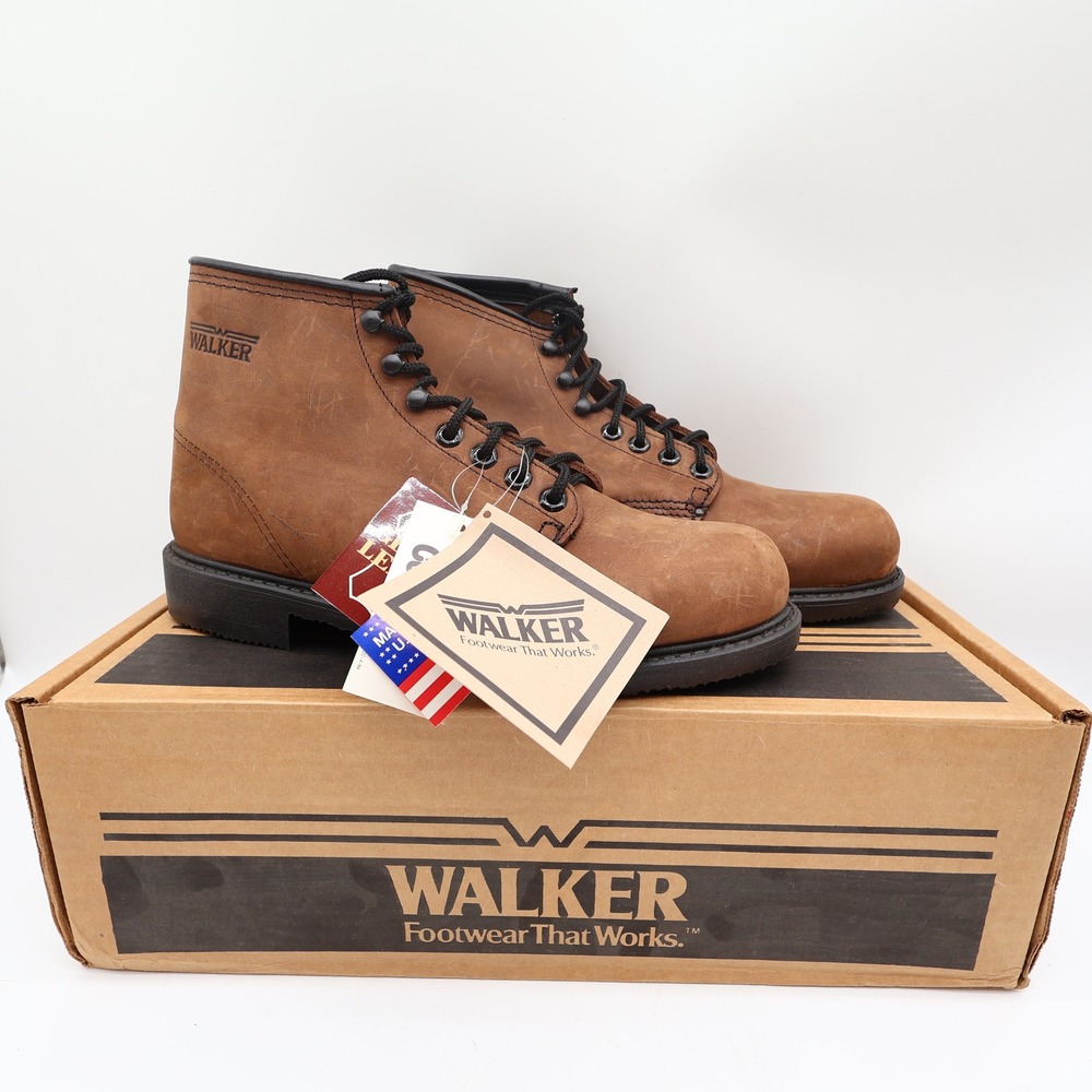 Walker Vintage Work Boots Mens 9 Brown Leather Deadstock Made In USA NIB NWT